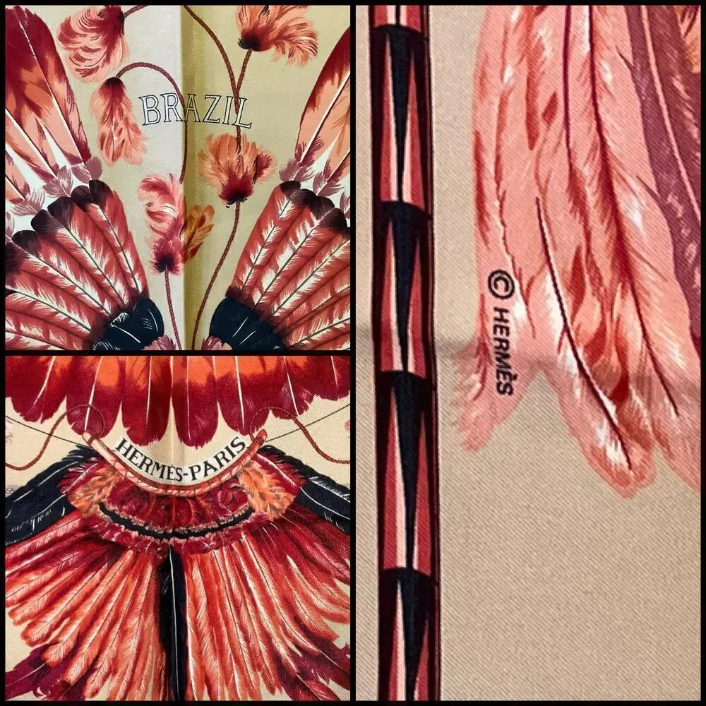 Hermes Vintage BRAZIL Feather Motif Silk Scarf 90cm Square - Picture 5 of 15